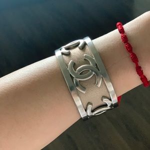 Chanel Silver Cuff with leather band